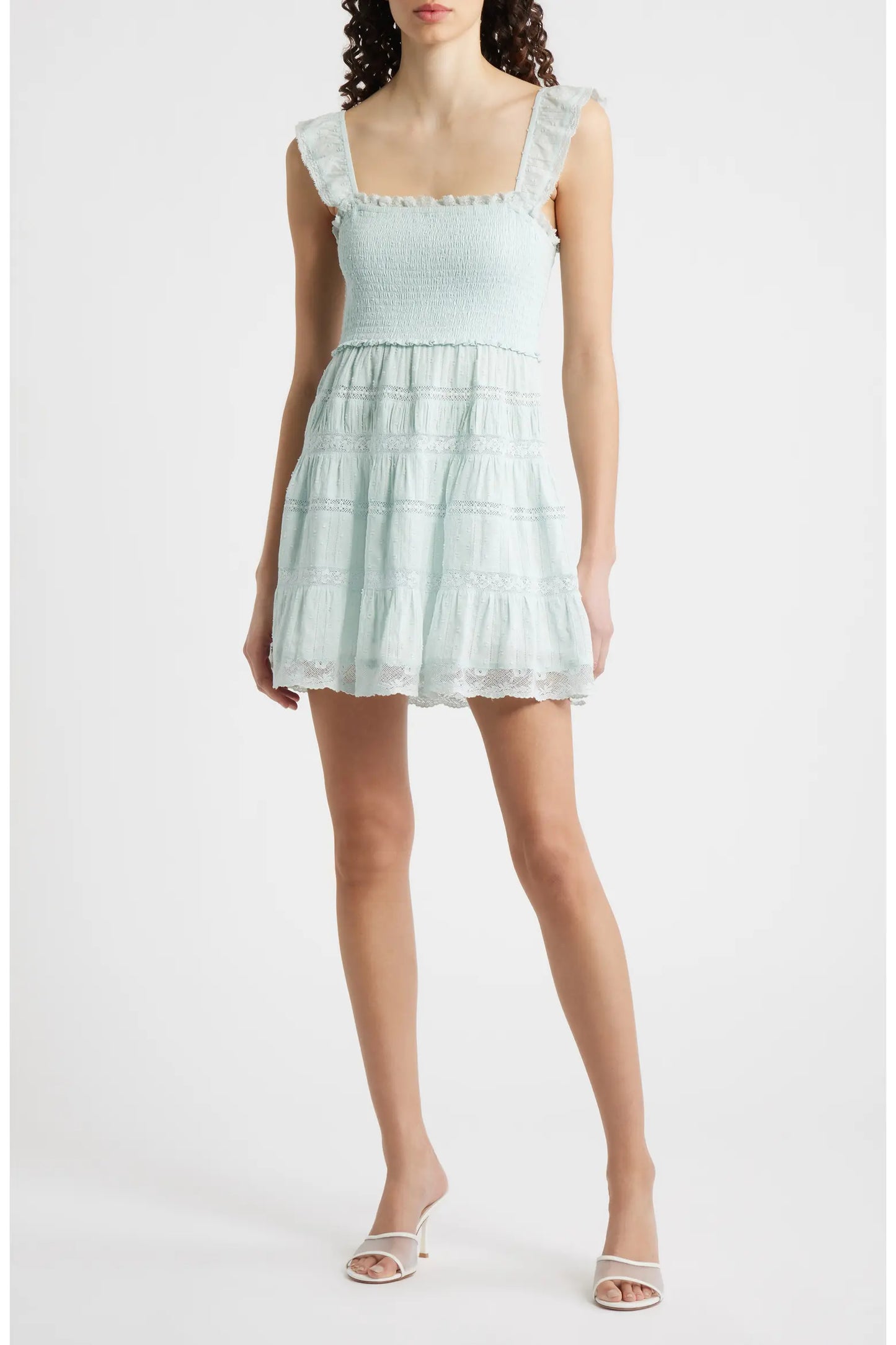 Colbera Lace-Trimmed Cotton Mini Dress - Pale Mint