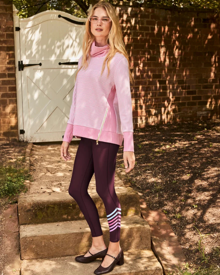 Polished Double Knit Zip Everyday Pullover - Super White/Rose Stripe