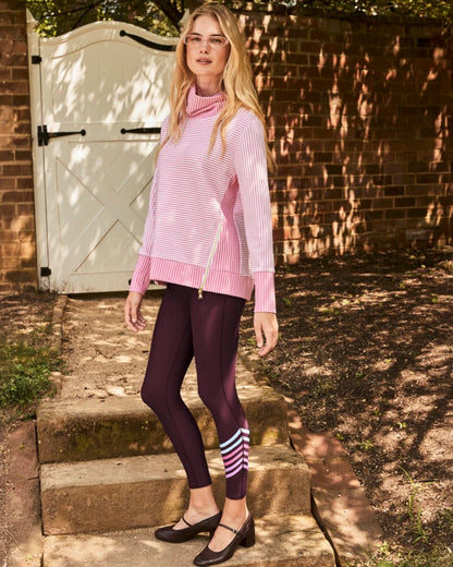 Polished Double Knit Zip Everyday Pullover - Super White/Rose Stripe