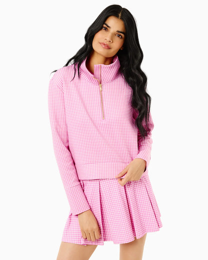Polished Double Knit Everyother Day Quarter Zip Sweatshirt - Orchid Gingham