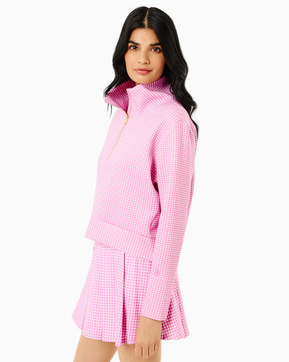 Polished Double Knit Everyother Day Quarter Zip Sweatshirt - Orchid Gingham
