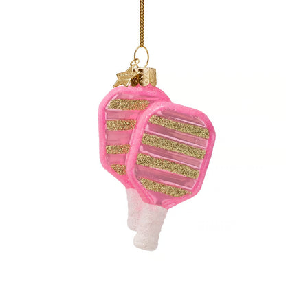 Ornament glass pink/gold pickleball