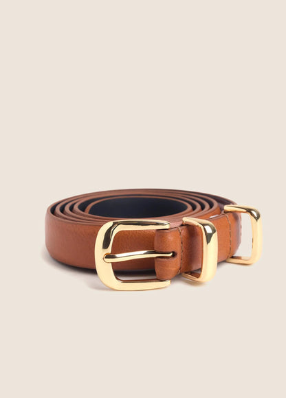 The Skinny Jordan Belt - Camel Polished Gold
