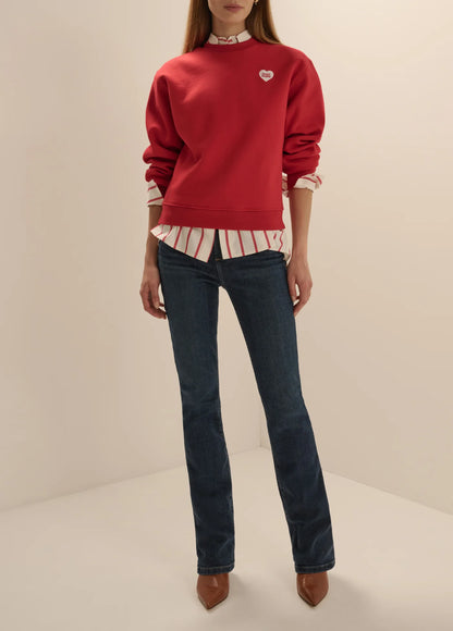 The Embroidered Favorite Daughter Heart Sweatshirt - Cherry/White