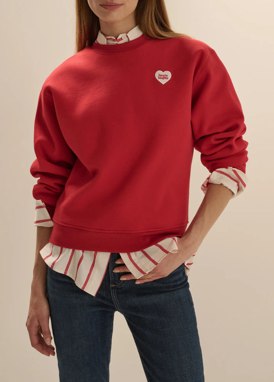 The Embroidered Favorite Daughter Heart Sweatshirt - Cherry/White