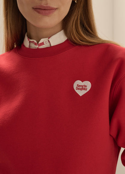 The Embroidered Favorite Daughter Heart Sweatshirt - Cherry/White