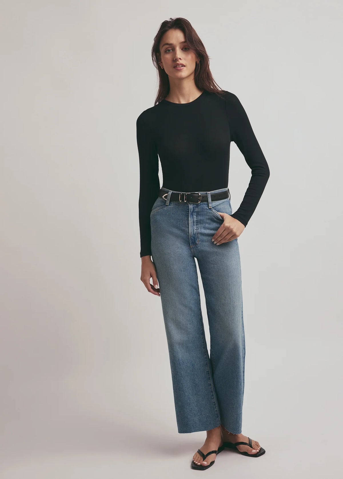 The Ribbed Long Sleeve Top - Black