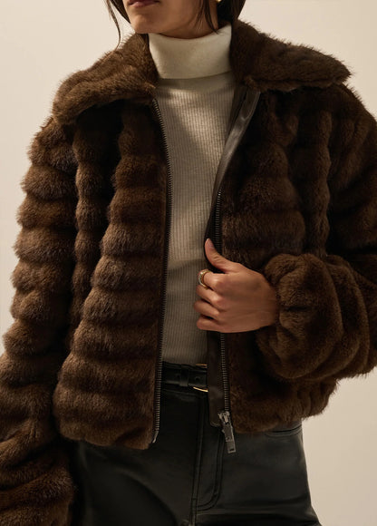 The Faux Fur Lydia Jacket - Ganache