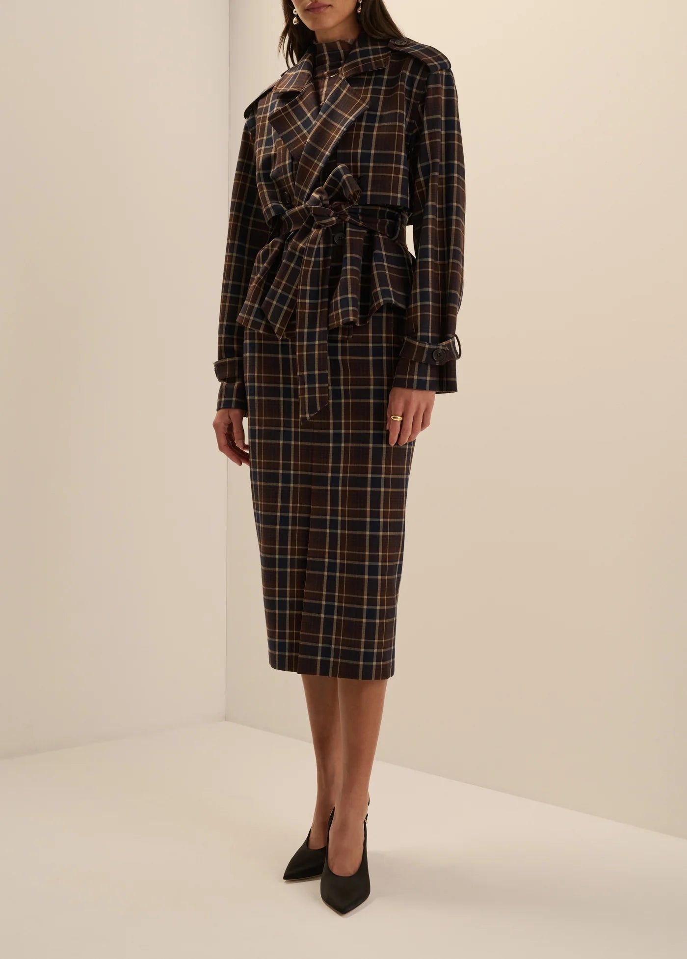 The Cropped Charles Trench - Toffee Plaid