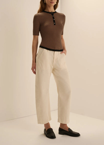 The Foundation Henley in Camel Black Stripe