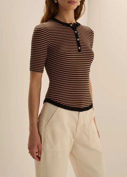 The Foundation Henley in Camel Black Stripe