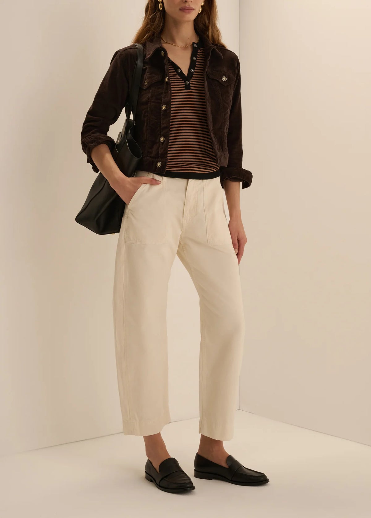 The Foundation Henley in Camel Black Stripe