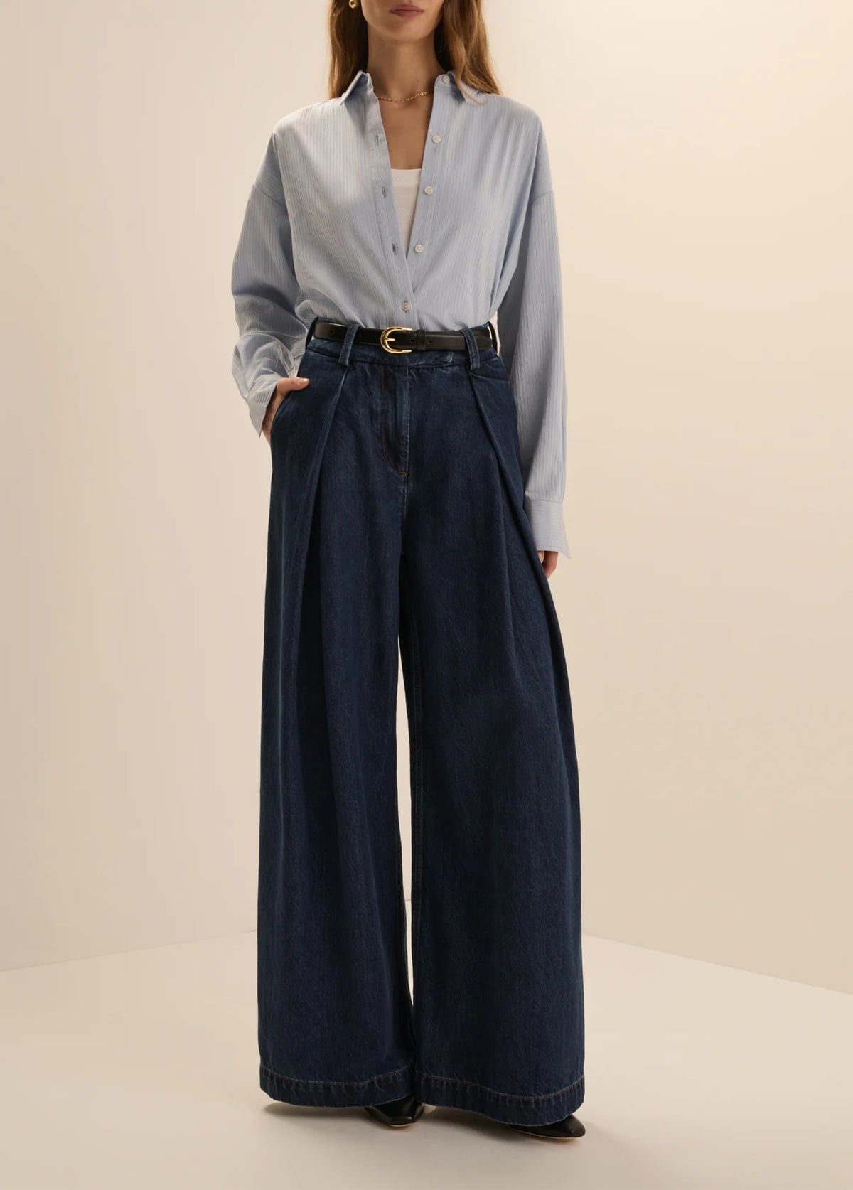 The Petite Denim Pleats For Days Pant - Dark Sea