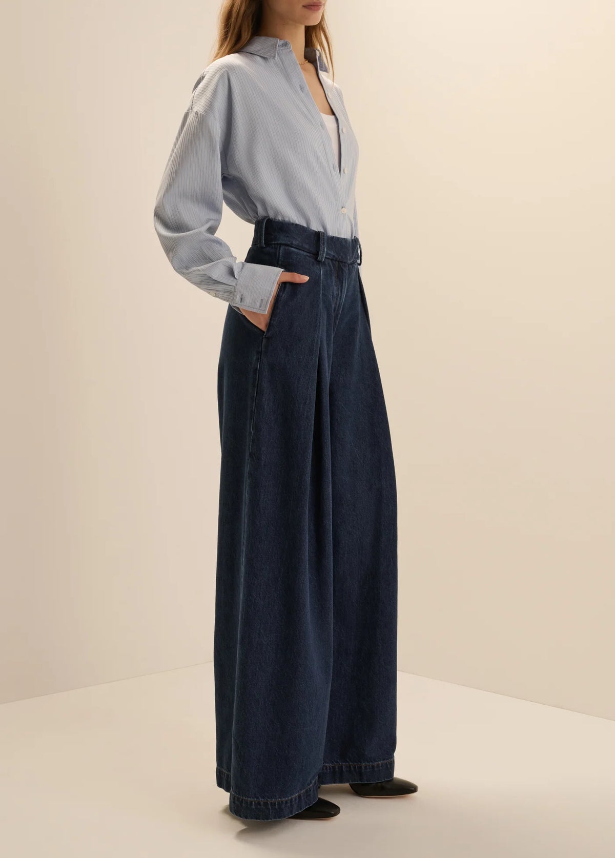 The Petite Denim Pleats For Days Pant - Dark Sea