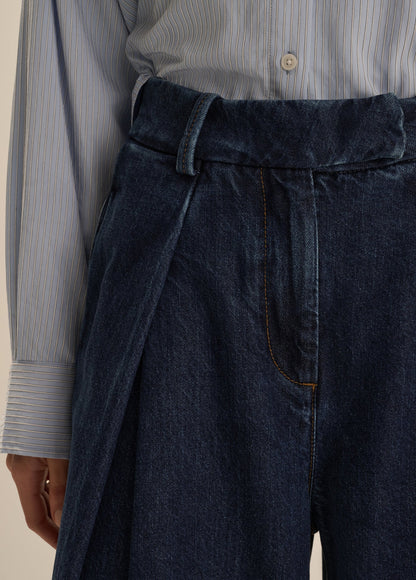 The Petite Denim Pleats For Days Pant - Dark Sea