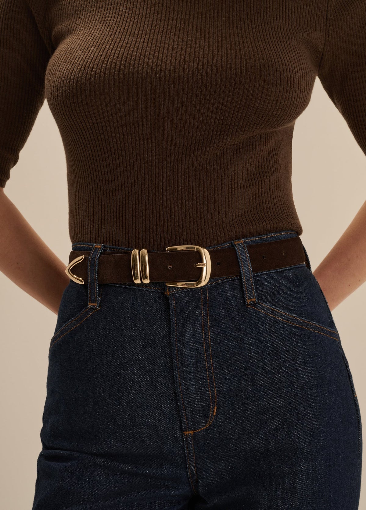 The Suede Jordan Belt - Chocolate Gold