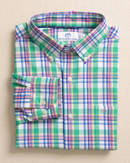 Gaspee Plaid Intercoastal Long Sleeve Sport Shirt - Simply Green