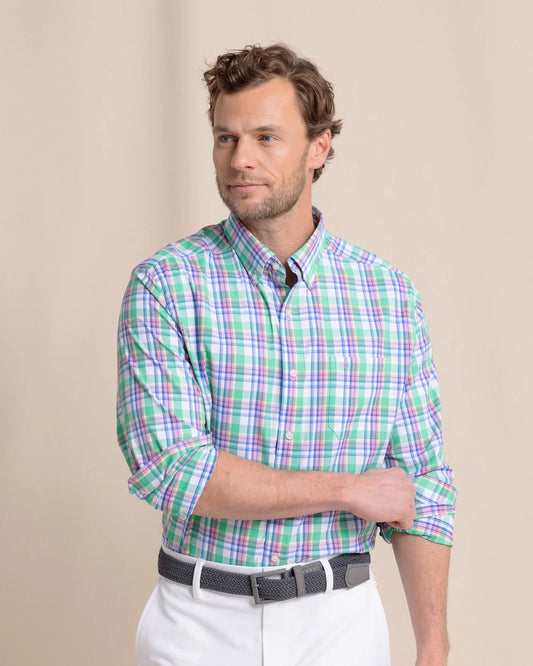 Gaspee Plaid Intercoastal Long Sleeve Sport Shirt - Simply Green