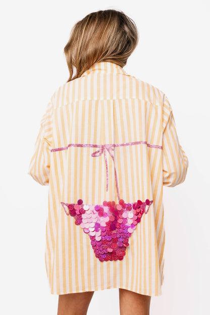 Orange Striped Pink Paillette Bikini Tunic