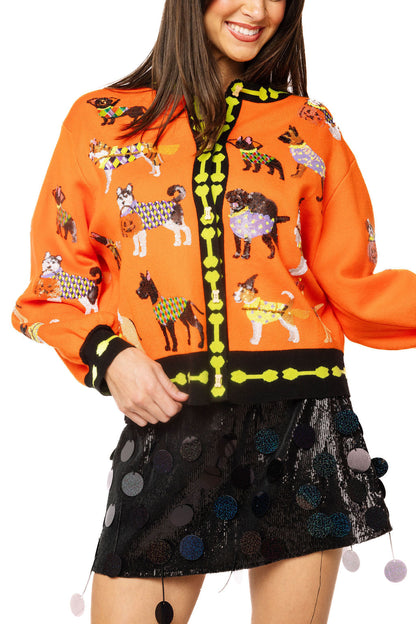 Orange Halloween Dogs Button Up Cardigan