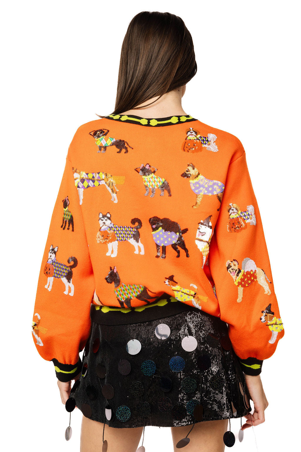 Orange Halloween Dogs Button Up Cardigan