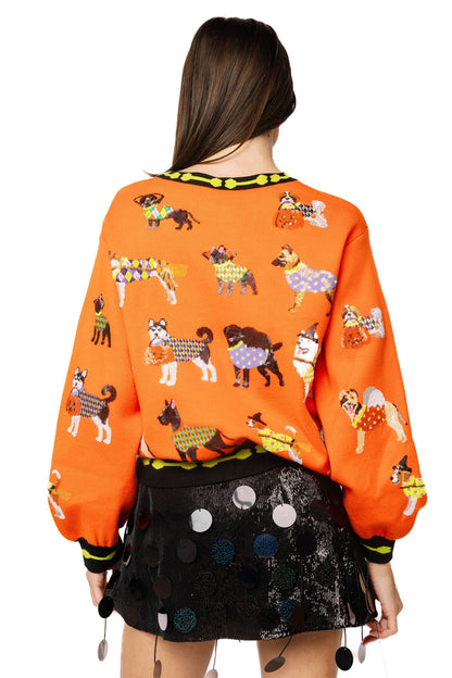Orange Halloween Dogs Button Up Cardigan
