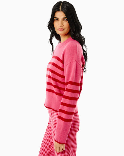 Knit Junior Carlyle Crewneck Sweater -  Rose/Cherry Stripe