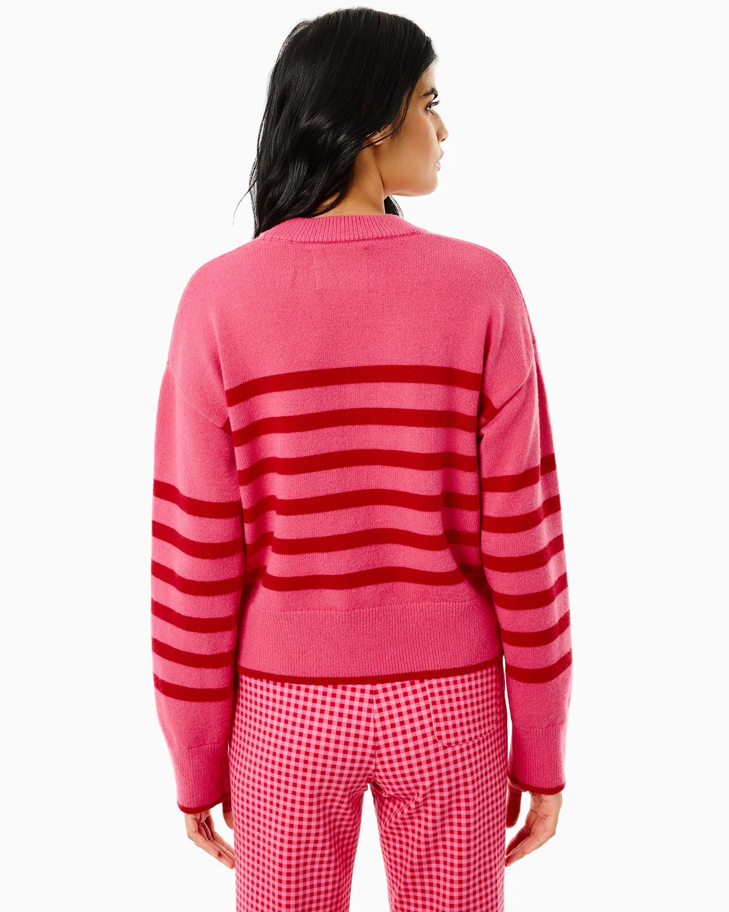 Knit Junior Carlyle Crewneck Sweater -  Rose/Cherry Stripe