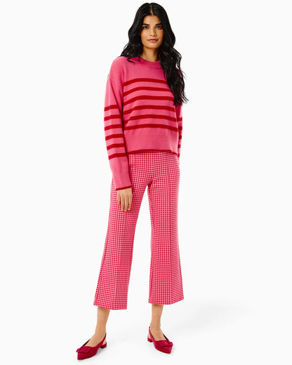 Knit Junior Carlyle Crewneck Sweater -  Rose/Cherry Stripe