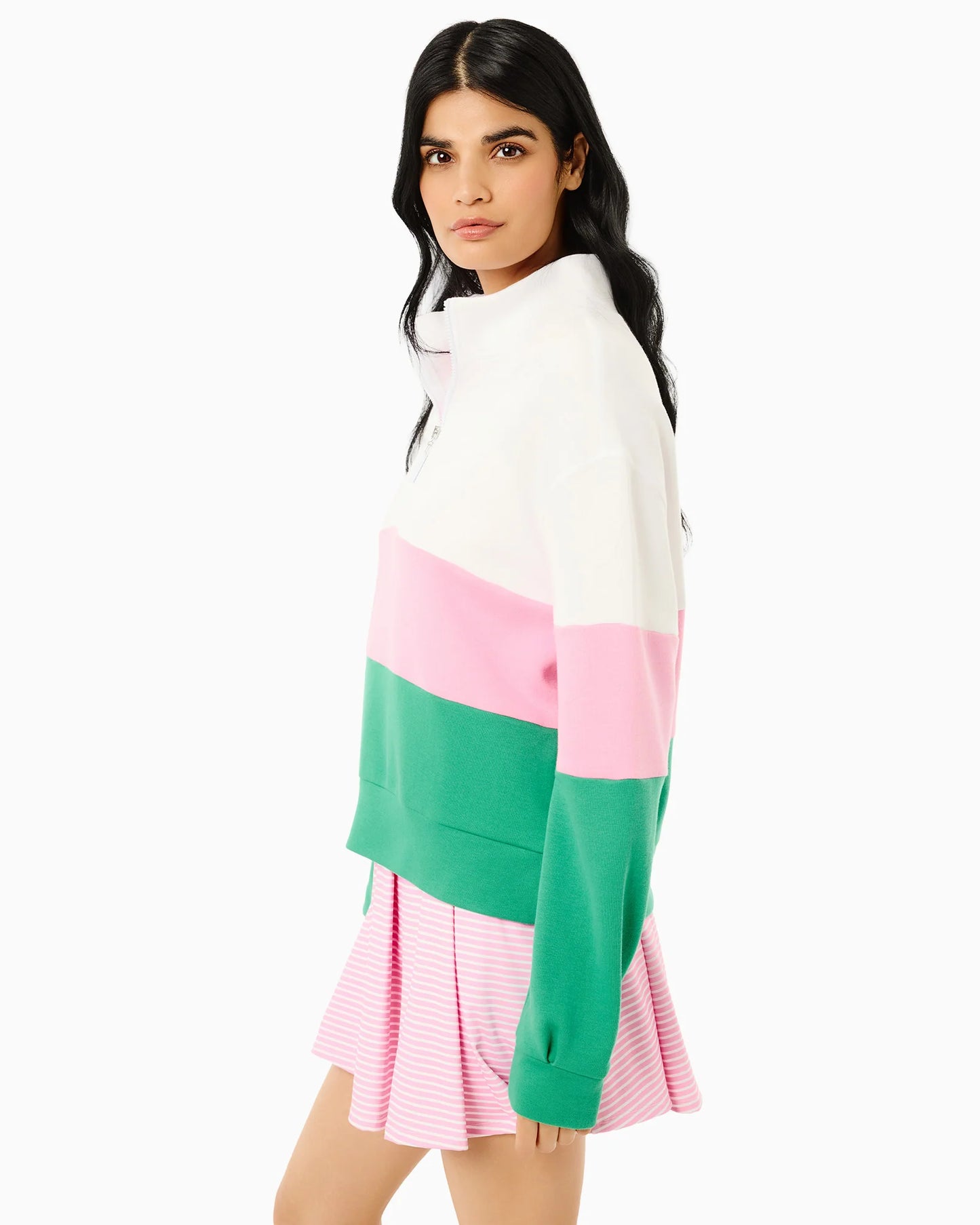 JV Quarter Zip Sweatshirt -  Super White/Bubblegum/Palm