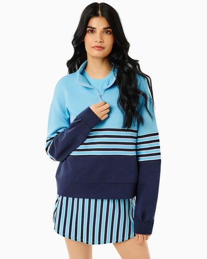 JV Quarter Zip Sweatshirt - Vintage Blue/Navy Cabana Stripe