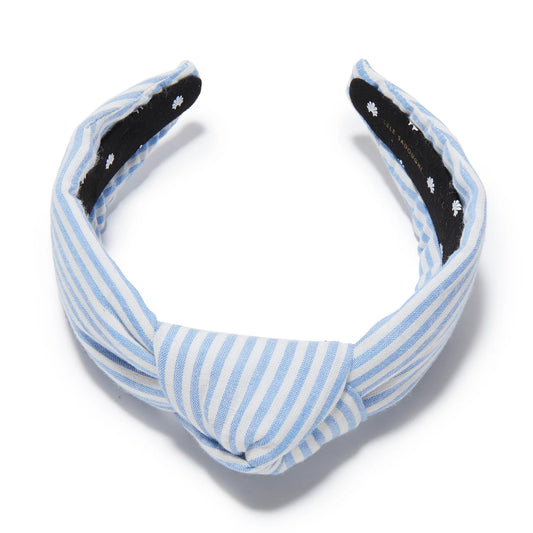 Blue Knotted Seersucker Headband
