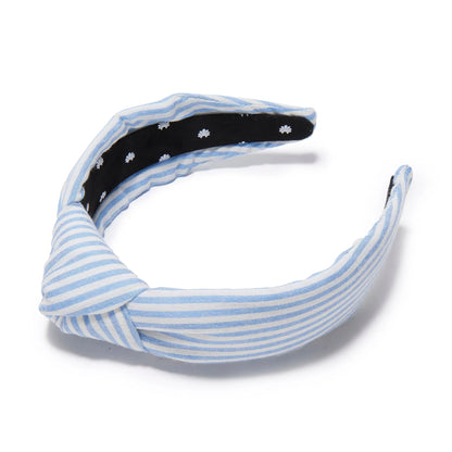 Blue Knotted Seersucker Headband