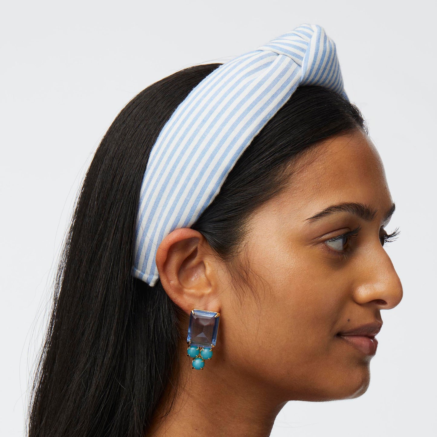 Blue Knotted Seersucker Headband