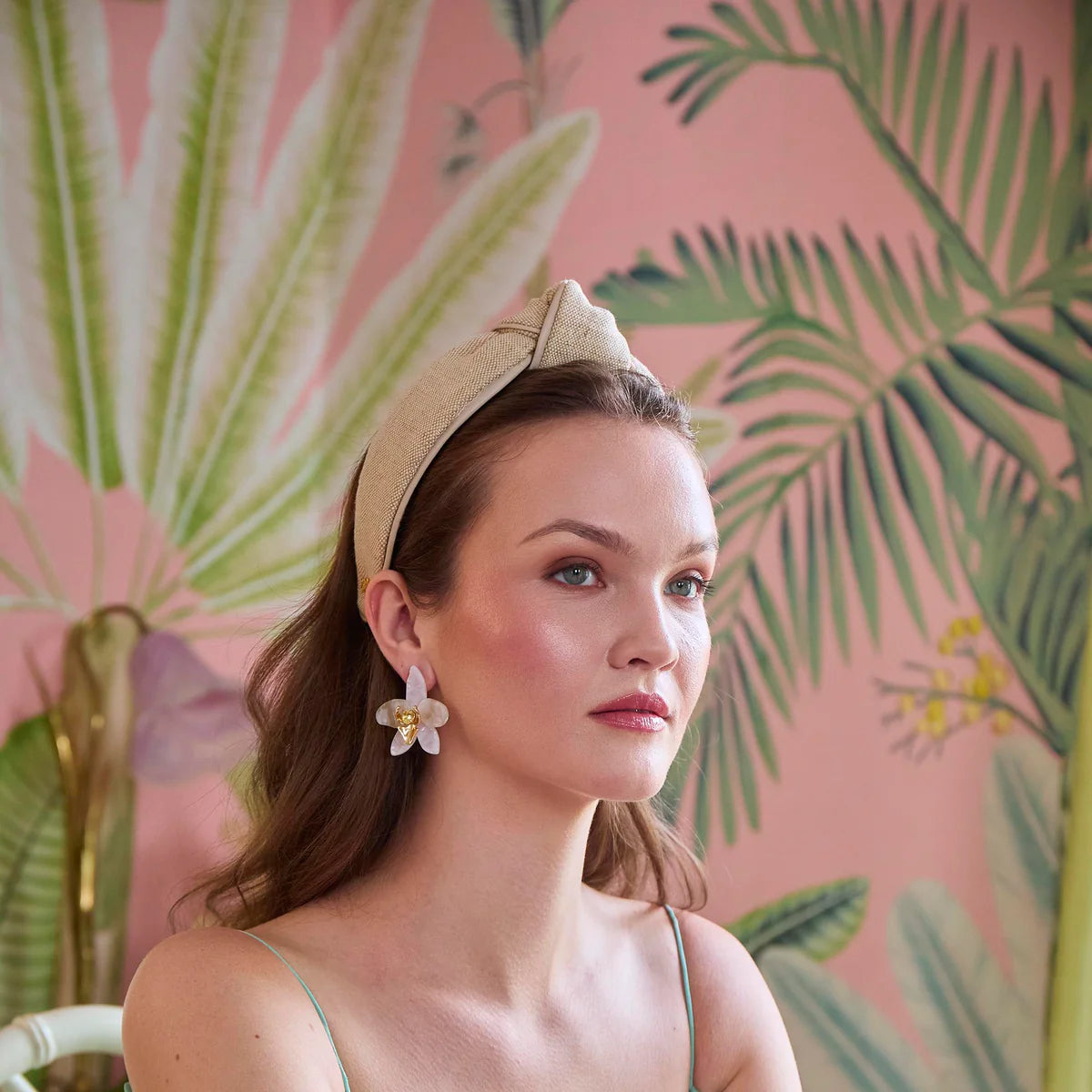 Khaki Knotted Faux Leather Trim Headband