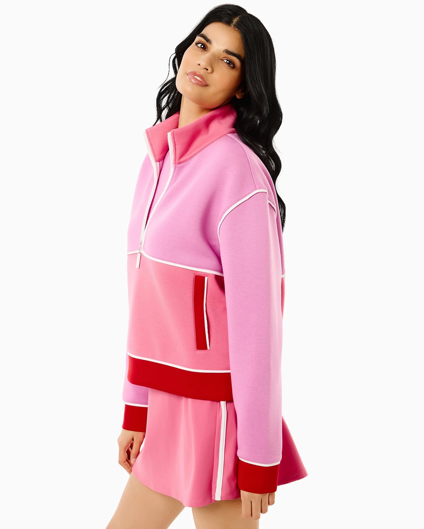 Active Pique Breakpoint Quarter Zip Sweatshirt -  Orchid/Rose/Cherry