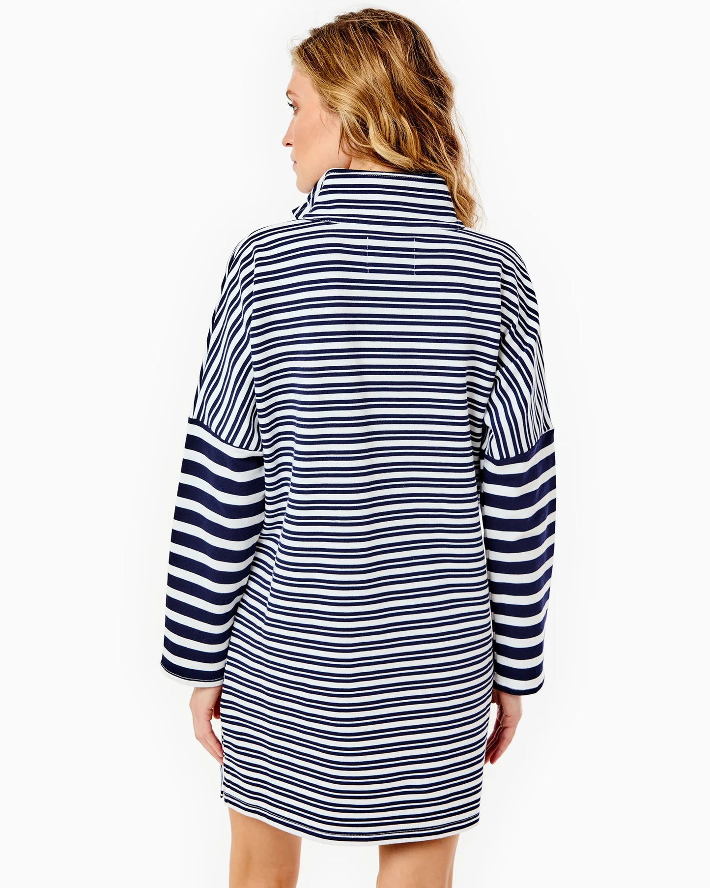 Luxe Terry Delancey Dress - Super White/Navy Double Stripe