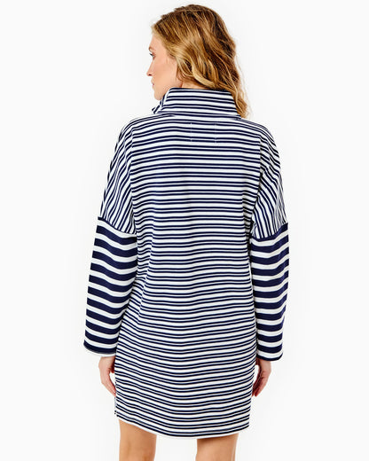 Luxe Terry Delancey Dress - Super White/Navy Double Stripe