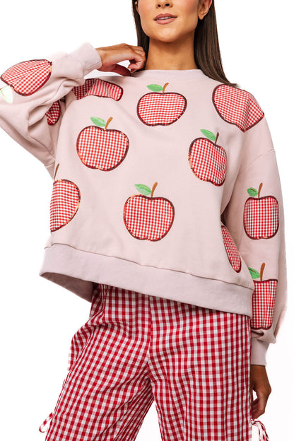 Light Pink & Red Gingham Apple Sweatshirt