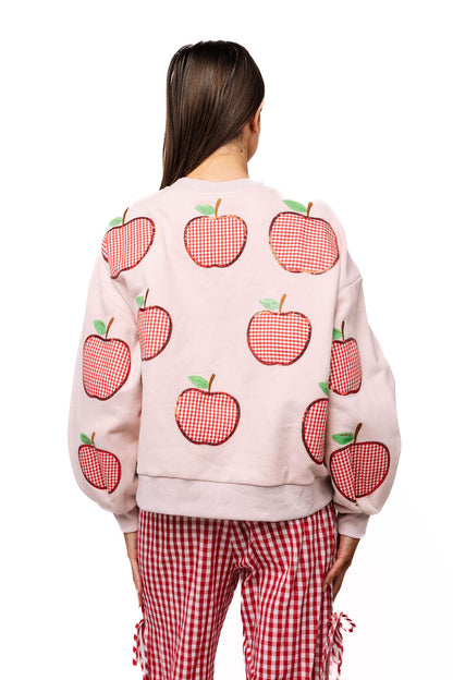 Light Pink & Red Gingham Apple Sweatshirt