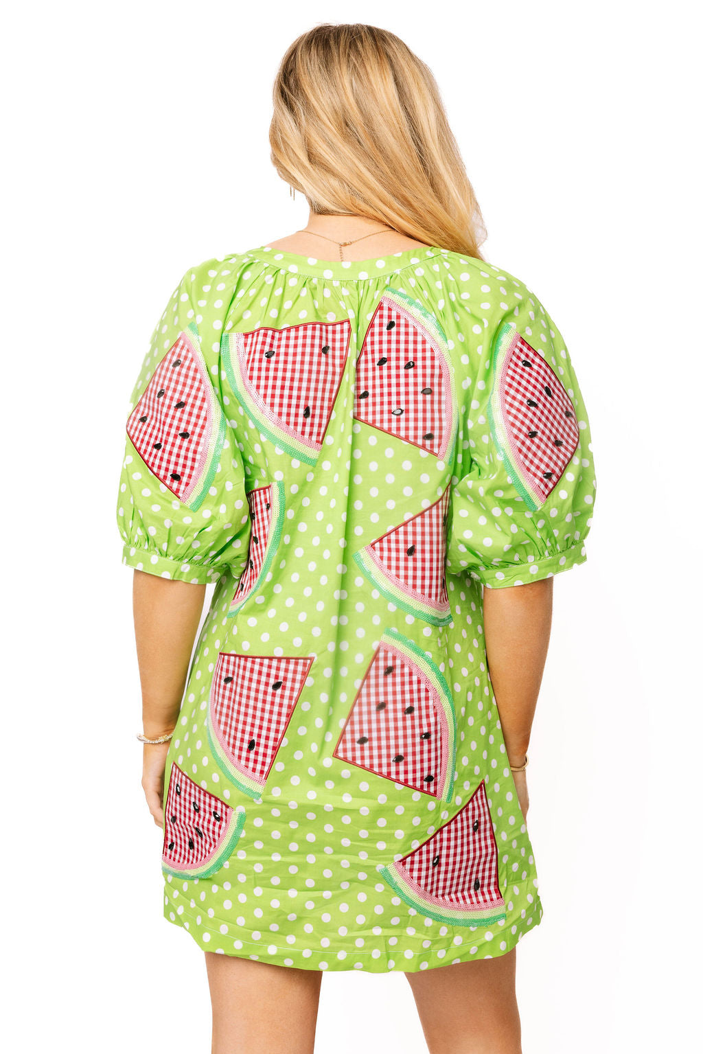 Green & White Polka Dot Watermelon Button Up Dress