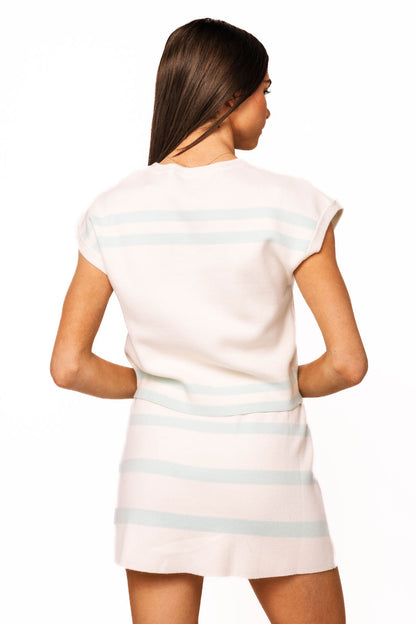 Ivory & Light Blue Striped Knit Skirt