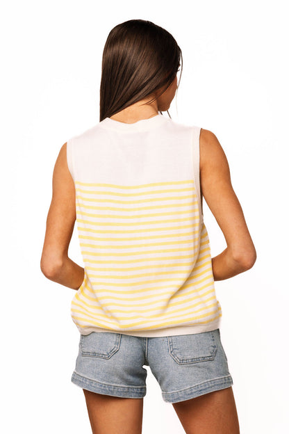 Ivory & Yellow Stripe Cocktail Knit Tank