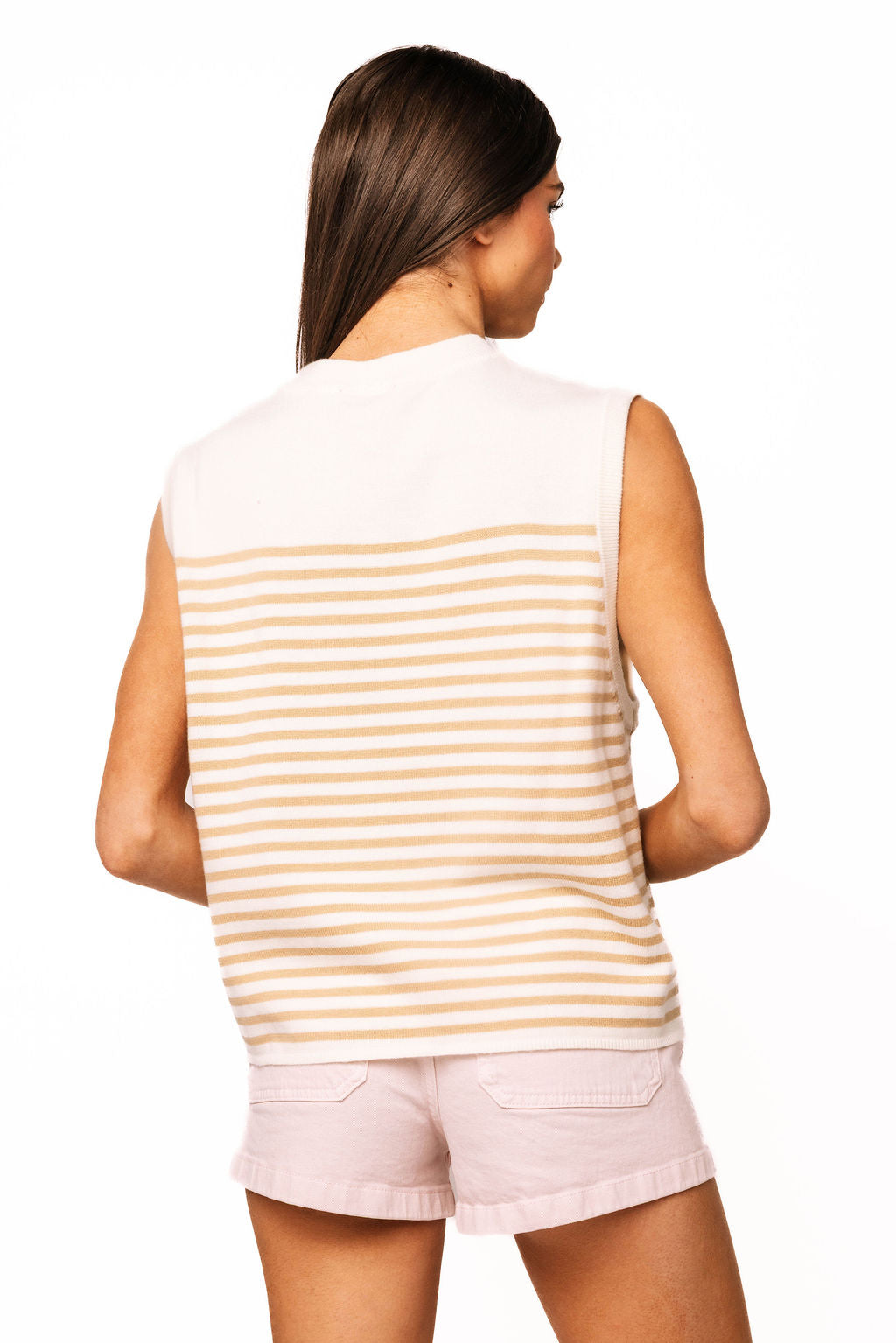 Ivory & Tan Striped Shell Knit Tank