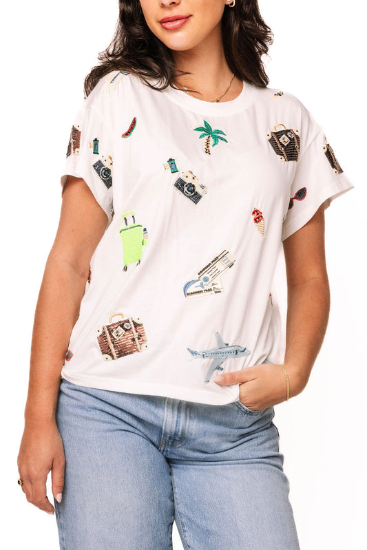 White Travel Icon Tee