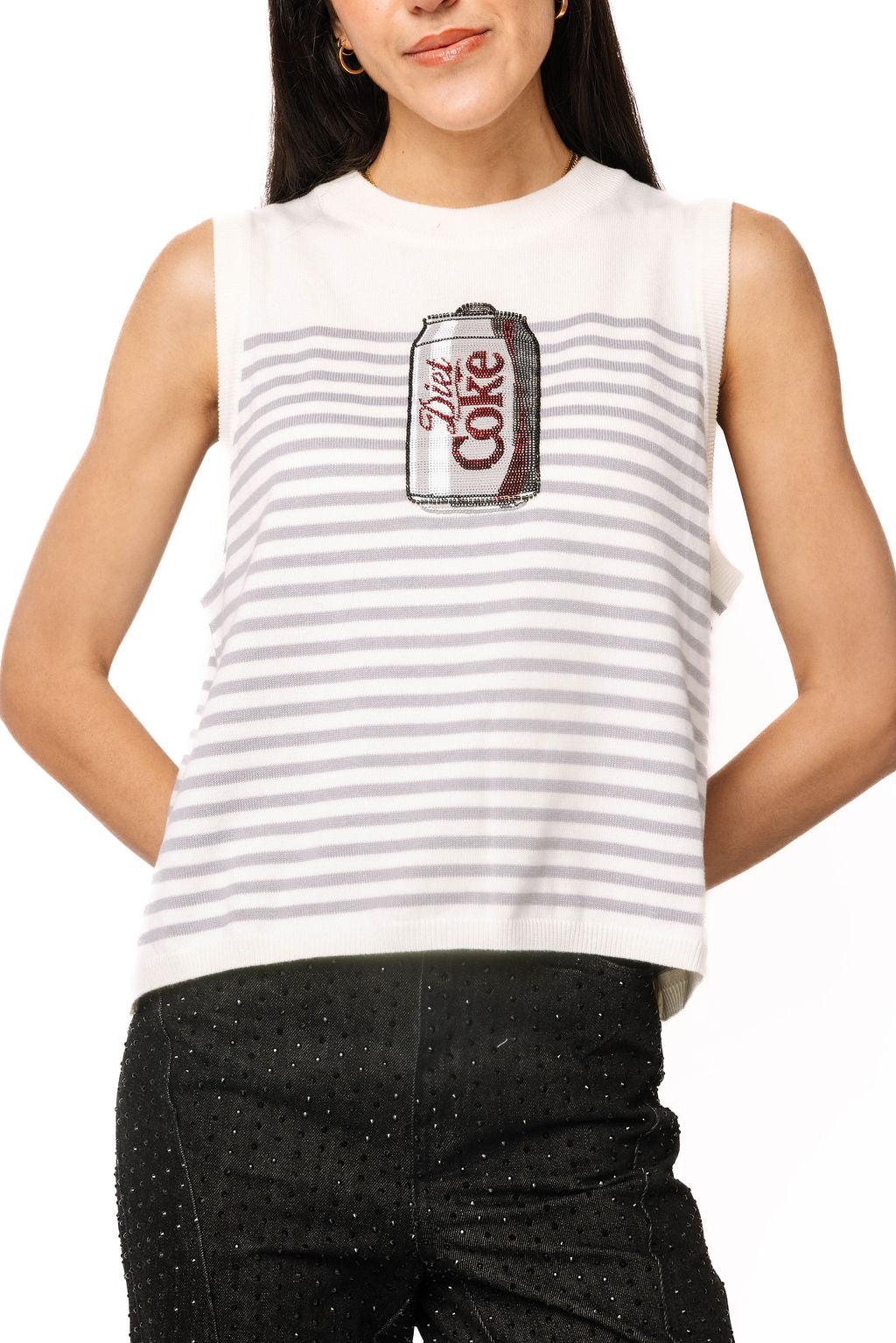 Licensed White & Grey Striped Diet Coke Can Knit Tank