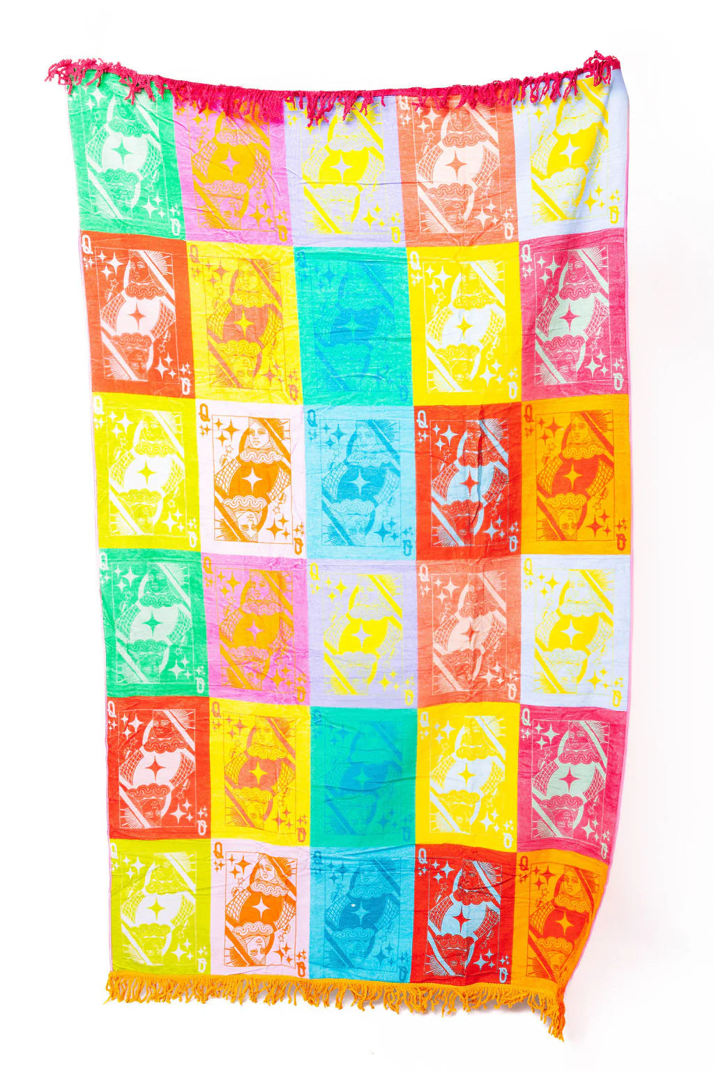 Multi Colorblock QOS Card Logo Fringe Beach Towel