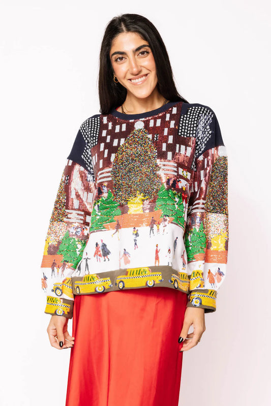 Multi Sequin Rockefeller Center At Christmas Sweatshirt