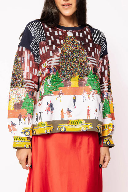 Multi Sequin Rockefeller Center At Christmas Sweatshirt