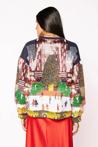 Multi Sequin Rockefeller Center At Christmas Sweatshirt